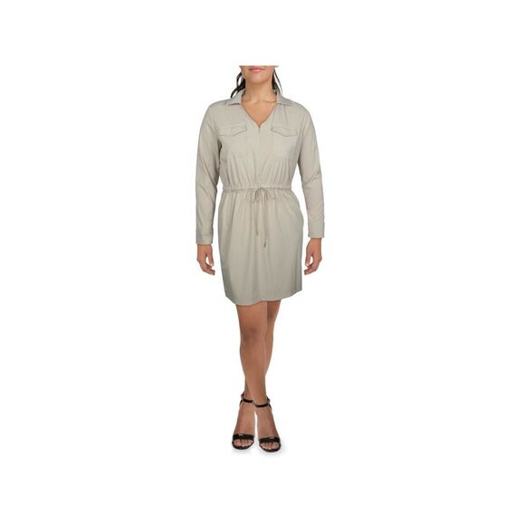 CALVIN KLEIN Dresses & Skirts - CALVIN KLEIN Womens Beige Unlined Waist Cuffed Sleeve Shirt Dress 10